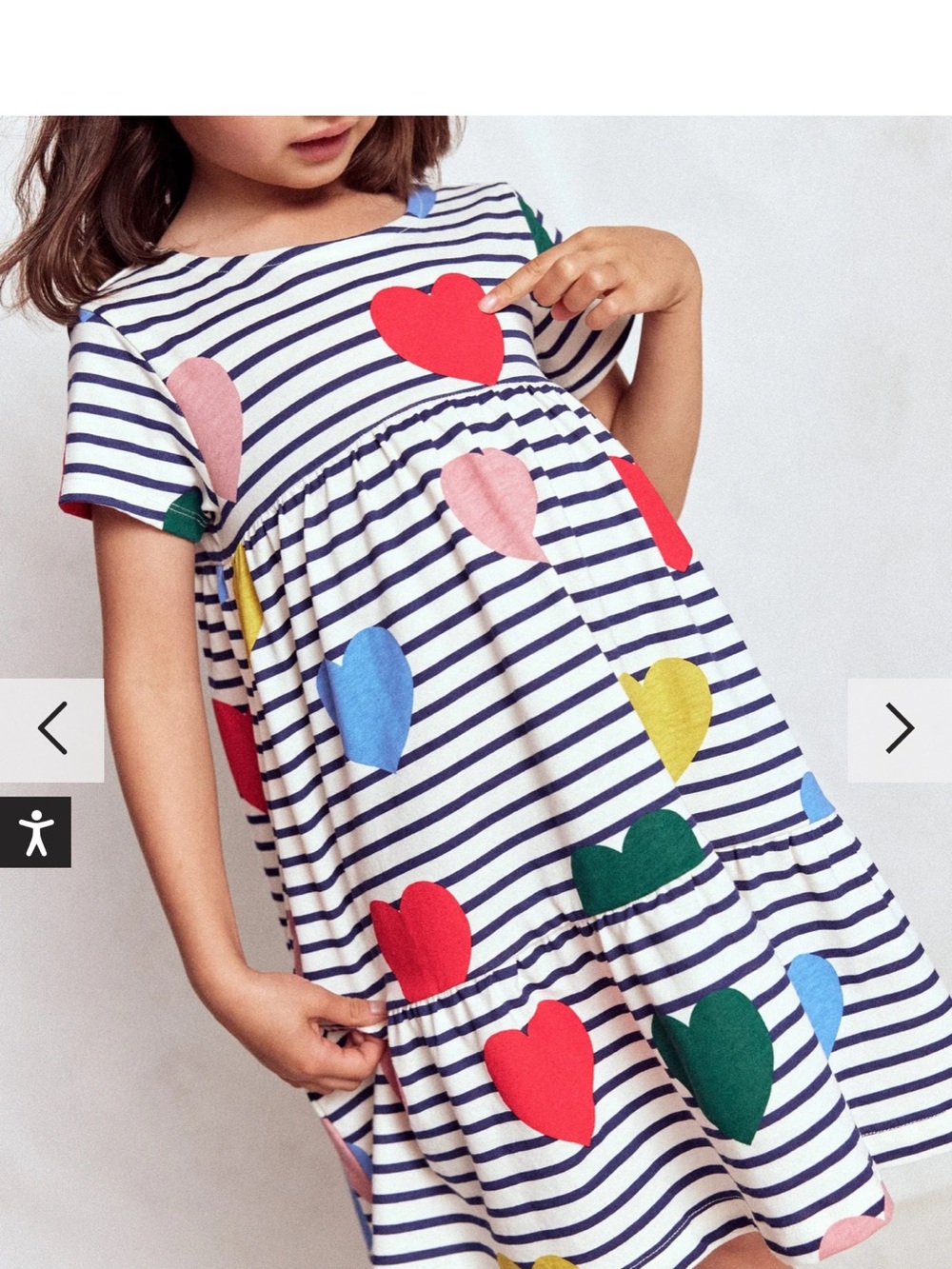 Mini Boden Ariel Twirly Jersey Dress | Multi Heart Stripe | Size 7-8Y